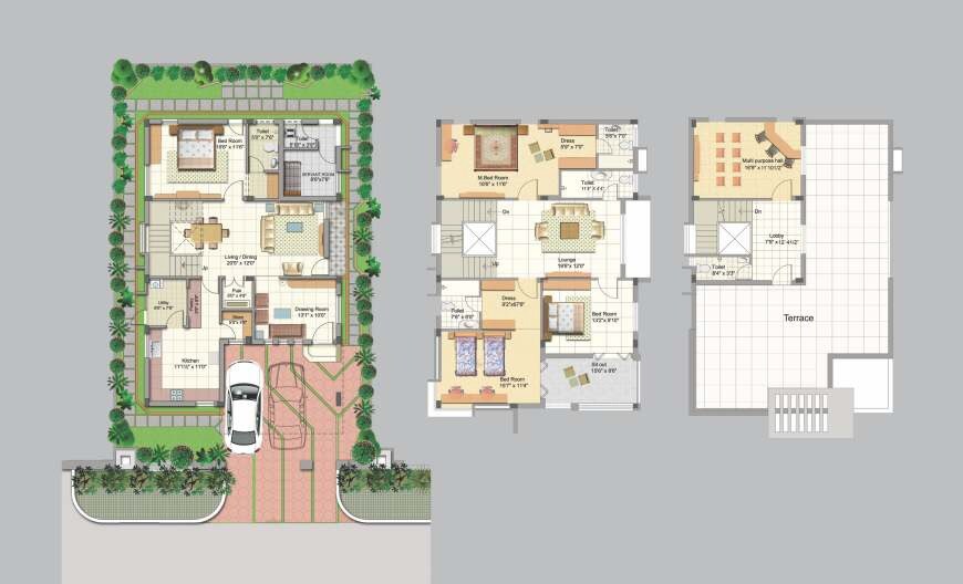 Floor plan of 4 BHK 3400 Sq. Ft. Villa in Manjeera Purple Town, Hyderabad