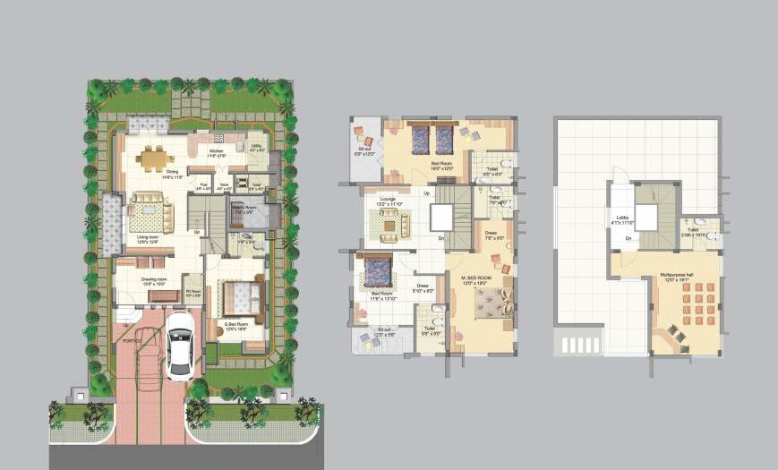 Floor plan of 4 BHK 3500 Sq. Ft. Villa in Manjeera Purple Town, Hyderabad