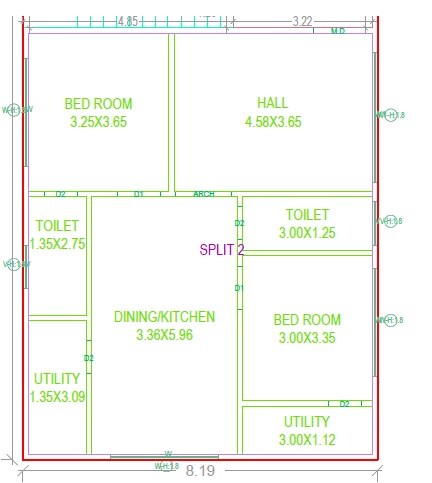 Floor plan of 2 BHK 1249 Sq. Ft. Apartment in Manju Madhava Hills, Hyderabad