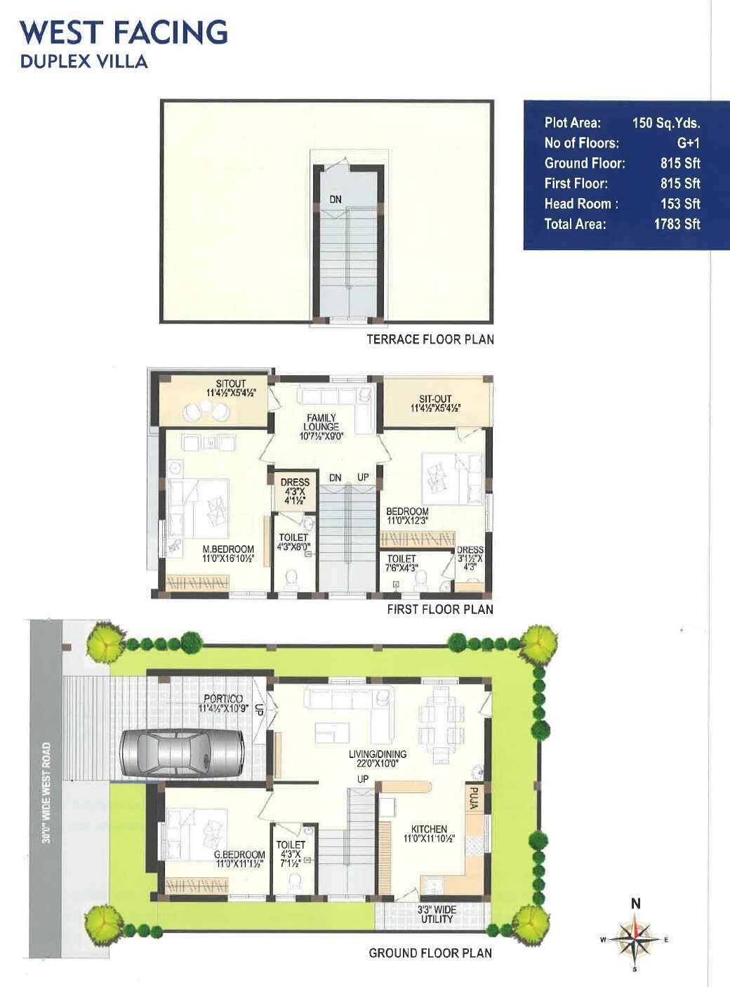 Floor plan of 3 BHK 1783 Sq. Ft. Villa in Mantoor Nandan Serenity, Hyderabad