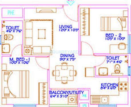 Floor plan of 2 BHK 850 Sq. Ft. Apartment in Mantri Group Celestia, Hyderabad
