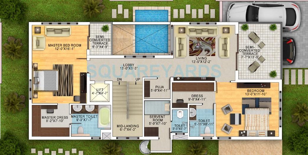 Floor plan of 3 BHK 3135 Sq. Ft. Villa in Mantri Group Mantri Euphoria, Hyderabad