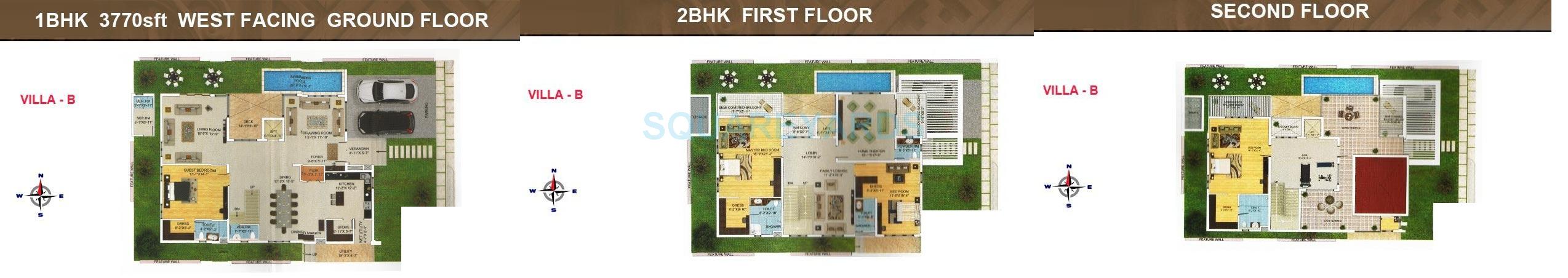 Floor plan of 3 BHK 3770 Sq. Ft. Villa in Mantri Group Mantri Euphoria, Hyderabad