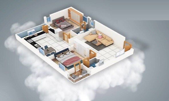 Floor plan of 2 BHK 1202 Sq. Ft. Apartment in Maram Nest, Hyderabad