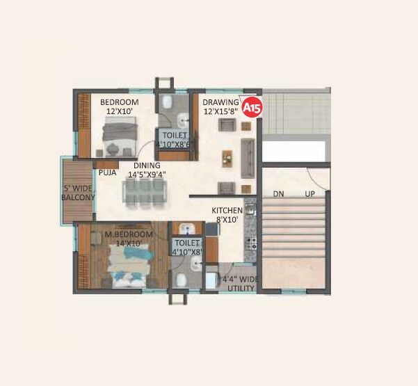 Floor plan of 2 BHK 1305 Sq. Ft. Apartment in Marams Mihira, Hyderabad
