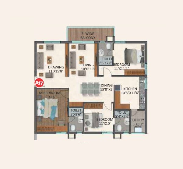 Floor plan of 3 BHK 2314 Sq. Ft. Apartment in Marams Mihira, Hyderabad