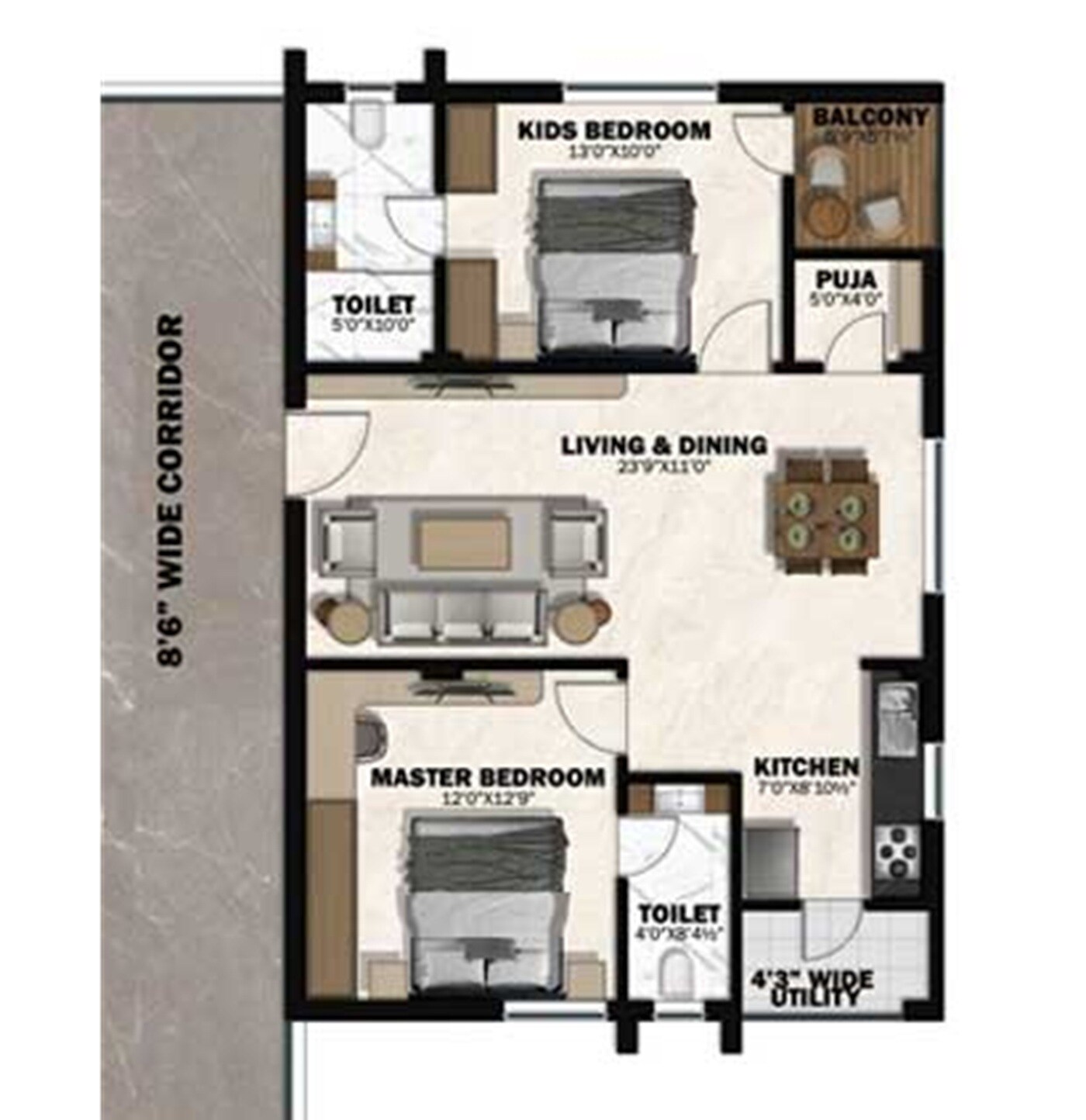 2 BHK 1228 Sq. Ft. Apartment