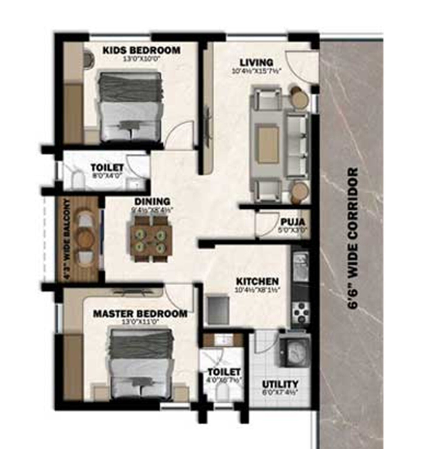 2 BHK 1246 Sq. Ft. Apartment