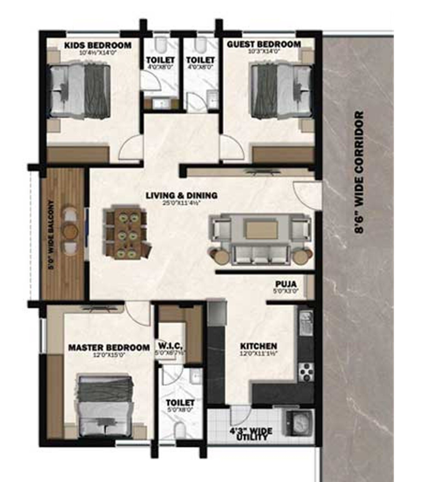 Floor plan of 3 BHK Apartment - 1802 sq. ft. in Mareechi Aadhya, Hyderabad