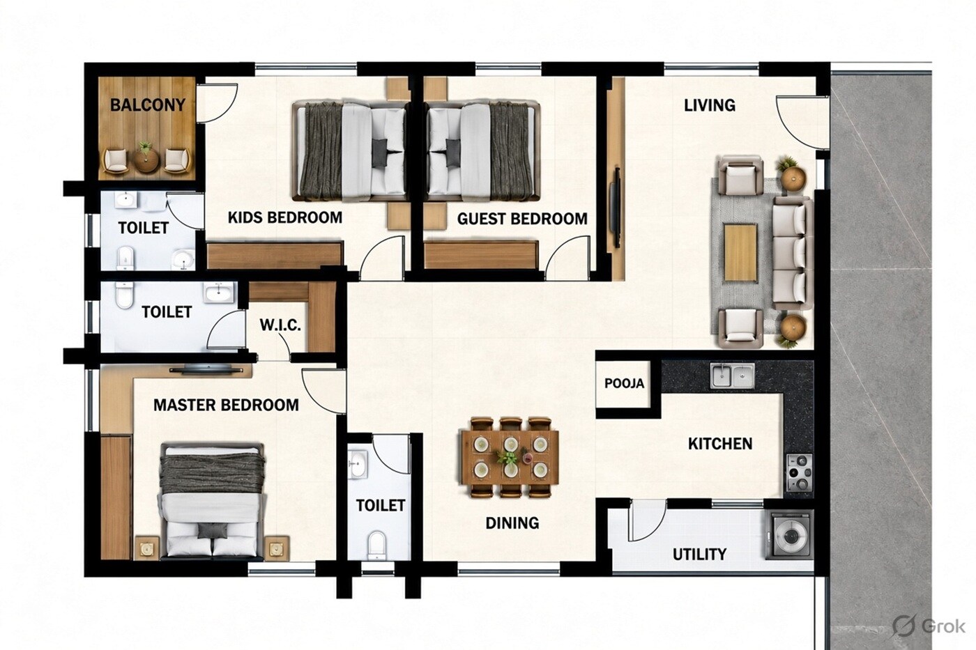 3 BHK 1925 Sq. Ft. Apartment