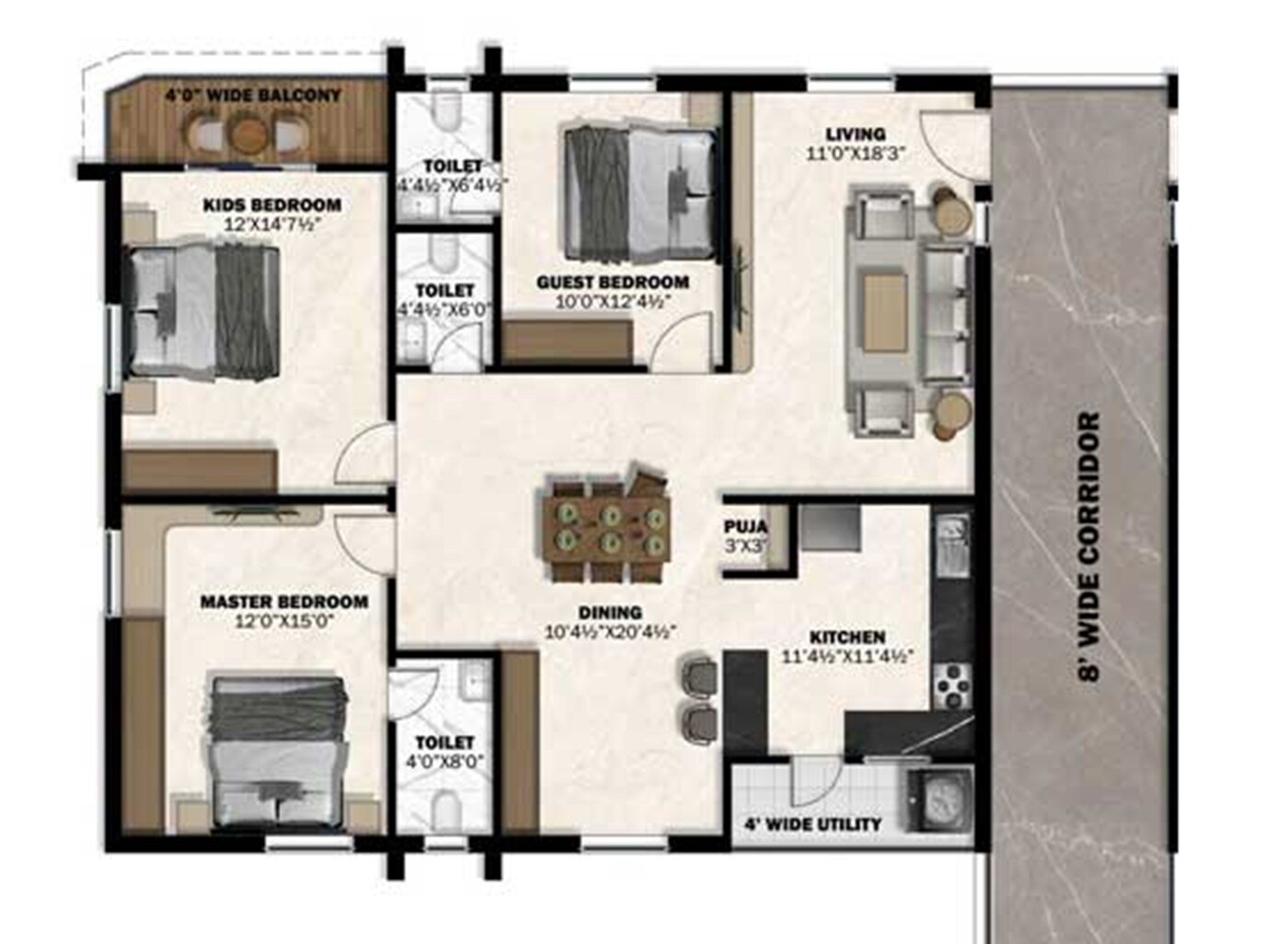 3 BHK 2011 Sq. Ft. Apartment