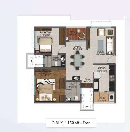 Floor plan of 2 BHK 1160 Sq. Ft. Apartment in Marina Skies, Hyderabad