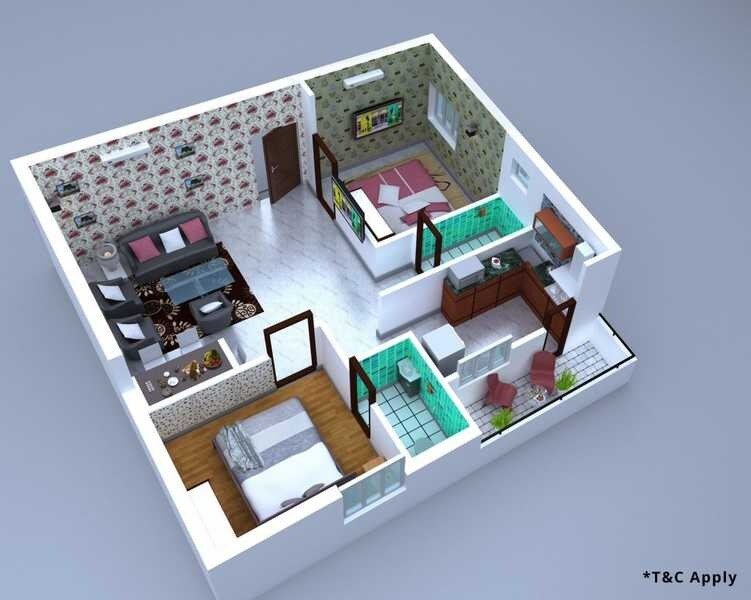 Floor plan of 2 BHK 1030 Sq. Ft. Apartment in Maruthi Shanti Nivas, Hyderabad