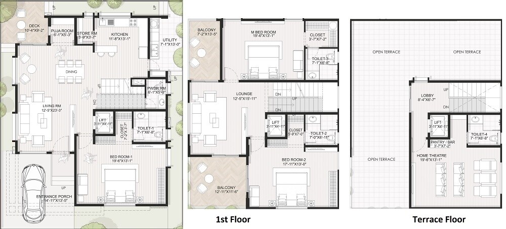 Floor plan of 3 BHK 3989 Sq. Ft. Villa in Maytri Ambhuja, Hyderabad