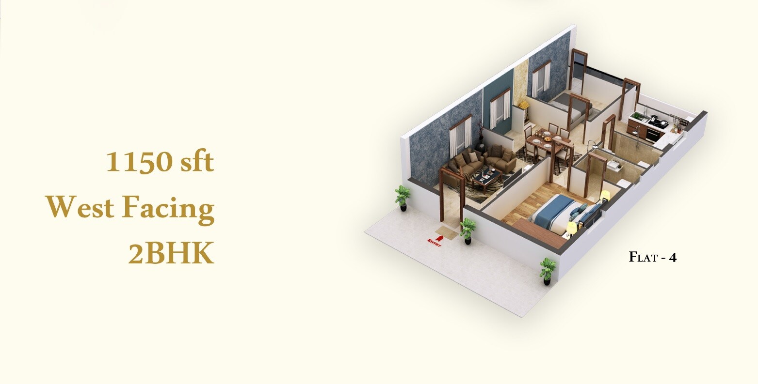 Floor plan of 2 BHK 1150 Sq. Ft. Apartment in MCOR Darbar, Hyderabad
