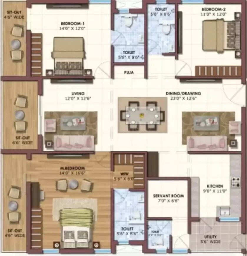 Floor plan of 3 BHK 2275 Sq. Ft. Apartment in MCV Sukra, Hyderabad