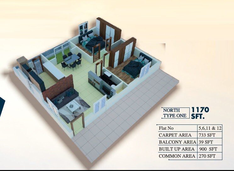 Floor plan of 2 BHK 1170 Sq. Ft. Apartment in Medha Golden Leaf, Hyderabad