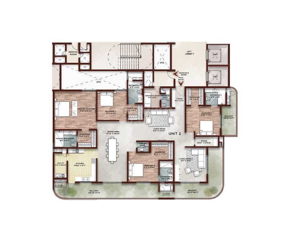 Floor plan of 4 BHK 4109 Sq. Ft. Apartment in Meenakshi Elysia, Hyderabad