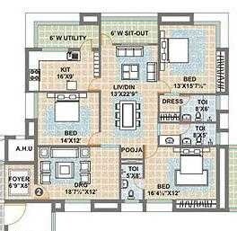 Floor plan of 3 BHK 2075 Sq. Ft. Apartment in Meenakshi Sky Lounge, Hyderabad