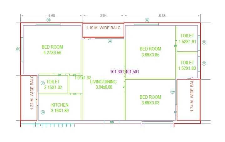 Floor plan of 3 BHK 1512 Sq. Ft. Apartment in Megha Balaji Homes, Hyderabad