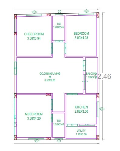Floor plan of 3 BHK 1440 Sq. Ft. Apartment in Mika Bhuvana, Hyderabad