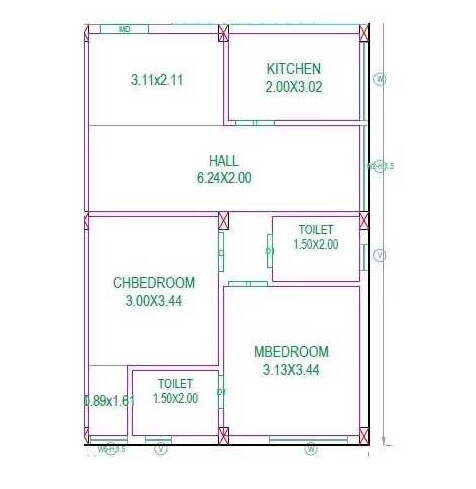 Floor plan of 2 BHK 950 Sq. Ft. Apartment in MM Amruth Kalash, Hyderabad