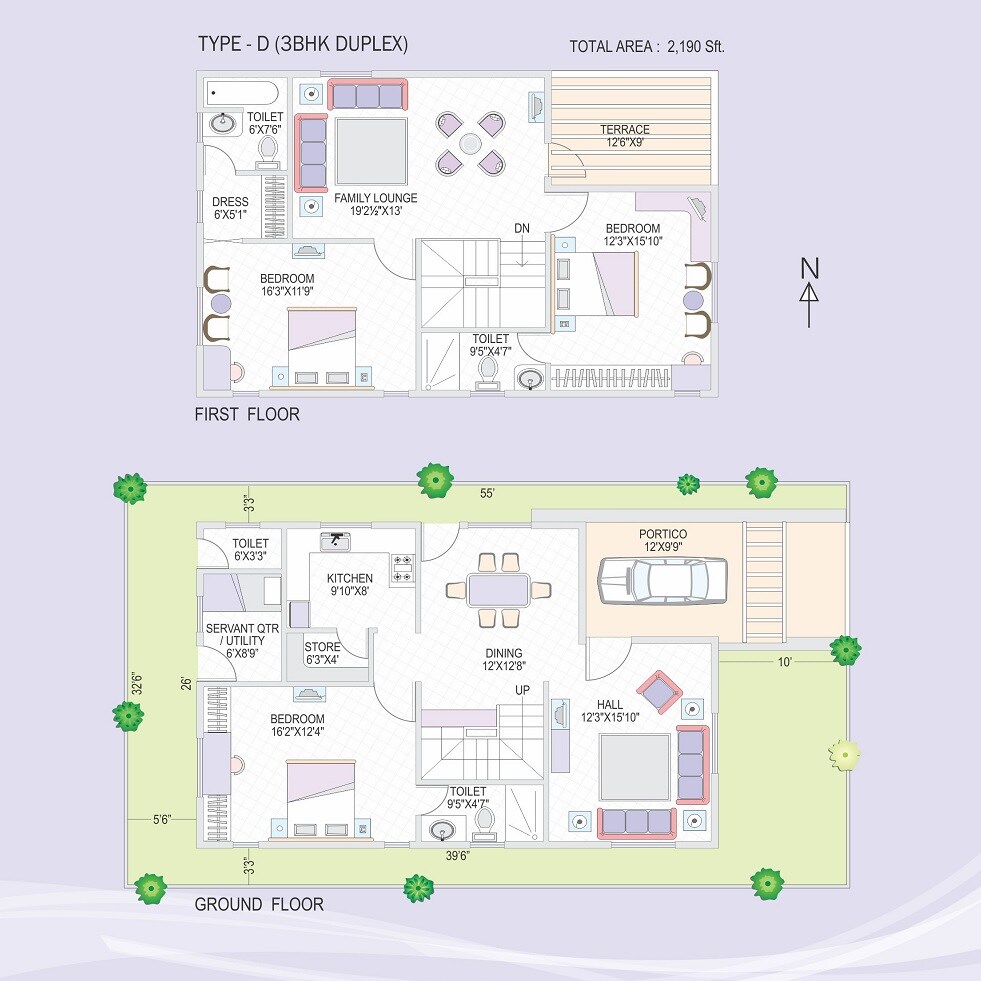 Floor plan of 3 BHK 2190 Sq. Ft. Villa in Modi Bloomdale, Hyderabad