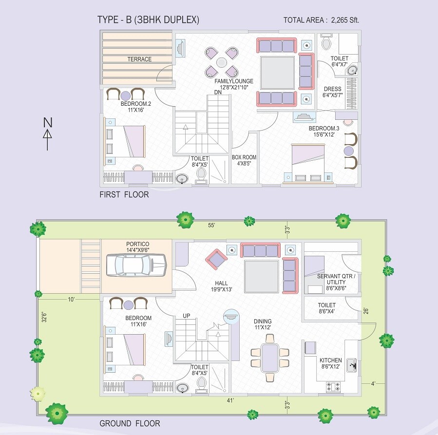 Floor plan of 3 BHK 2265 Sq. Ft. Villa in Modi Bloomdale, Hyderabad