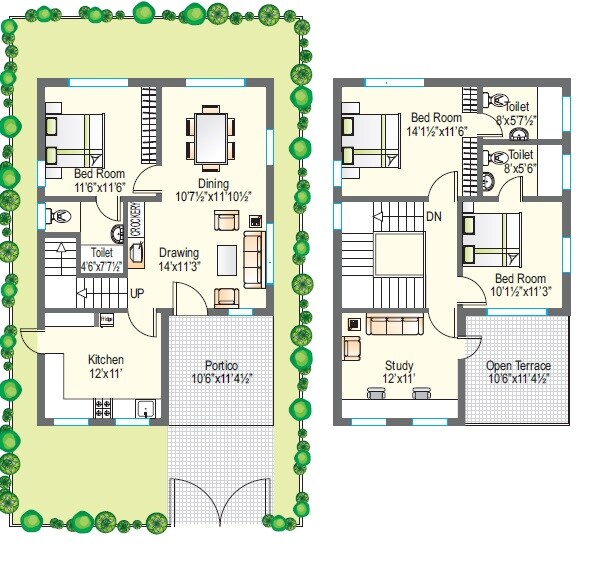 Floor plan of 3 BHK 1490 Sq. Ft. Villa in Modi Harmony Homes, Hyderabad