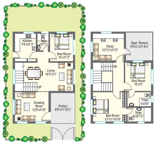 Floor plan of 3 BHK 1494 Sq. Ft. Villa in Modi Harmony Homes, Hyderabad