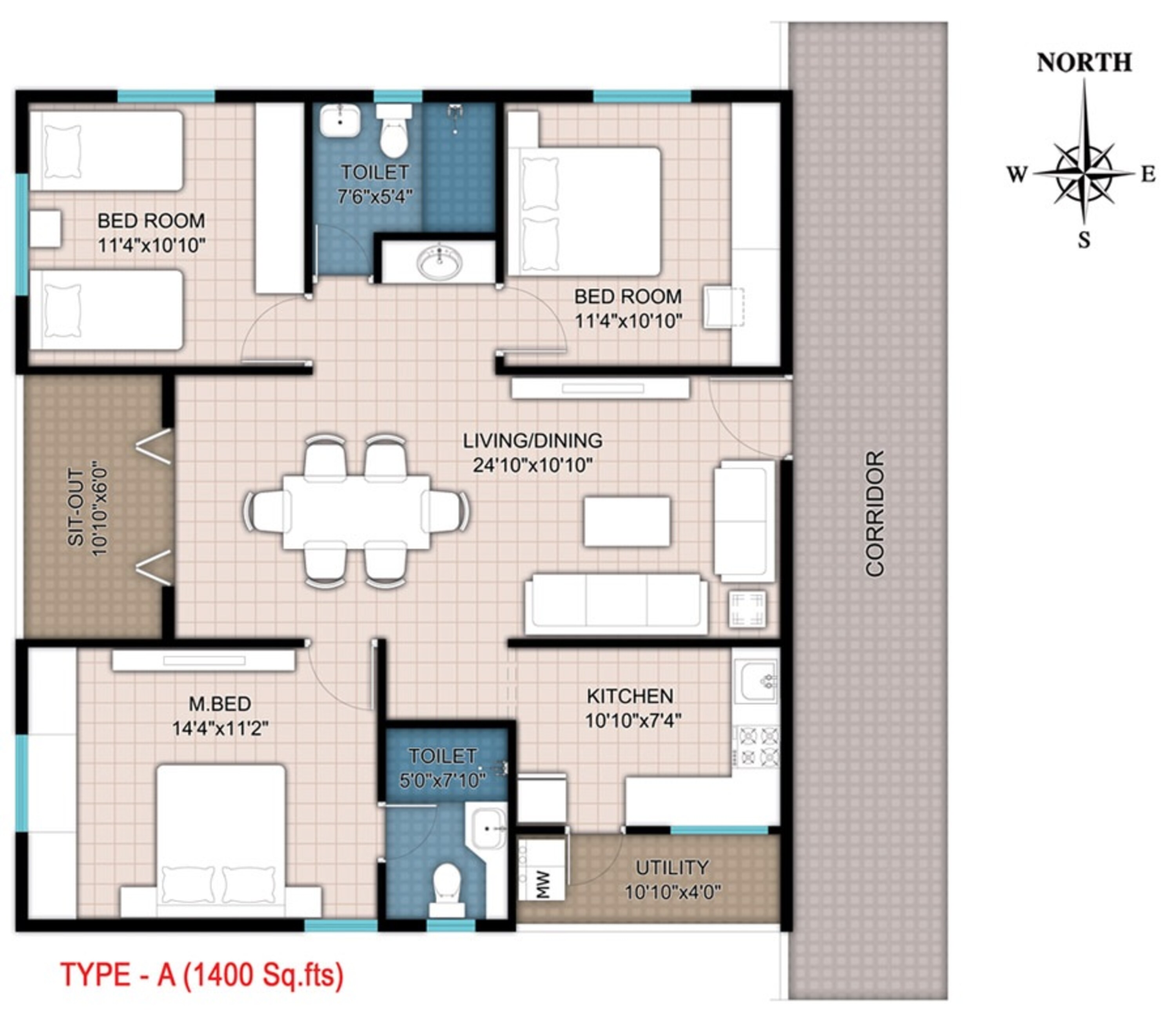 Resale 3 Bedroom 1400 Sq.Ft. Apartment in Modi Mayflower Grande