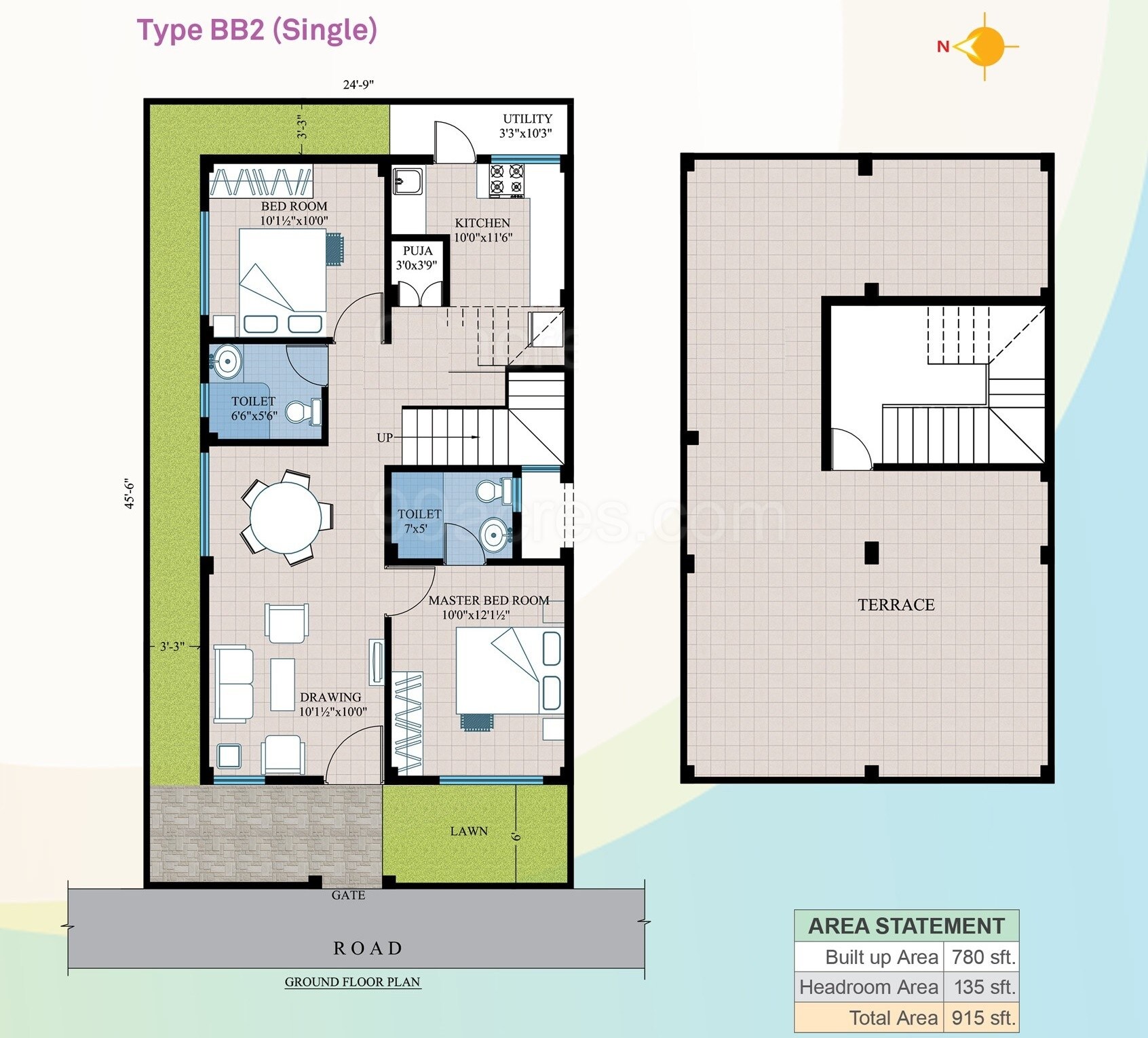 Floor plan of 2 BHK 780 Sq. Ft. Villa in Modi Nilgiri Estate, Hyderabad
