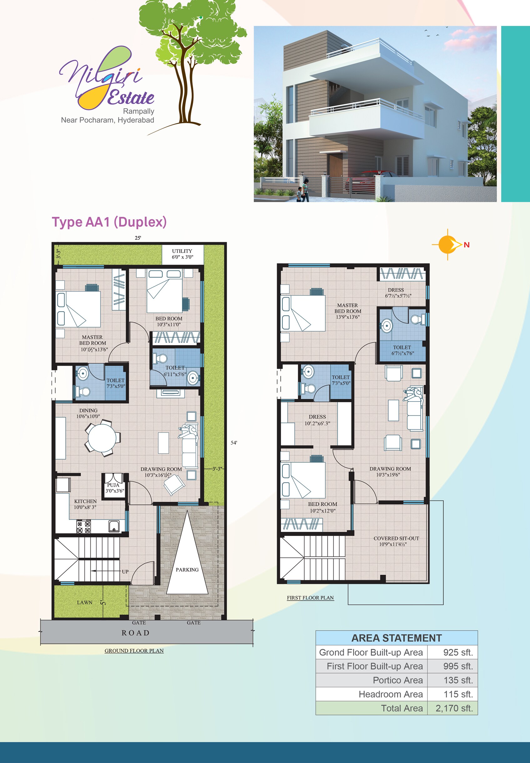 Floor plan of 4 BHK 2170 Sq. Ft. Villa in Modi Nilgiri Estate, Hyderabad