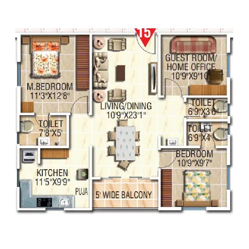 3 BHK 1254 Sq. Ft. Apartment