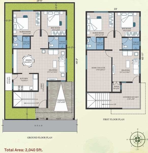Floor plan of 4 BHK 2040 Sq. Ft. Villa in Modi Silver Oak Villas, Hyderabad