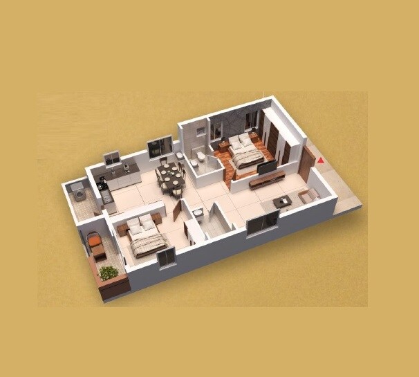 Floor plan of 2 BHK 1344 Sq. Ft. Apartment in MRKR Meda Prestige, Hyderabad