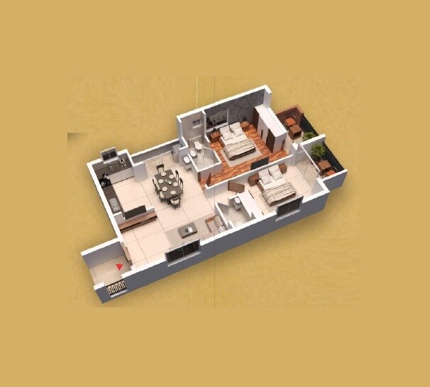 Floor plan of 2 BHK 1251 Sq. Ft. Apartment in MRKR Meda Prestige, Hyderabad