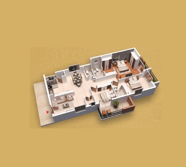 Floor plan of 3 BHK 1448 Sq. Ft. Apartment in MRKR Meda Prestige, Hyderabad