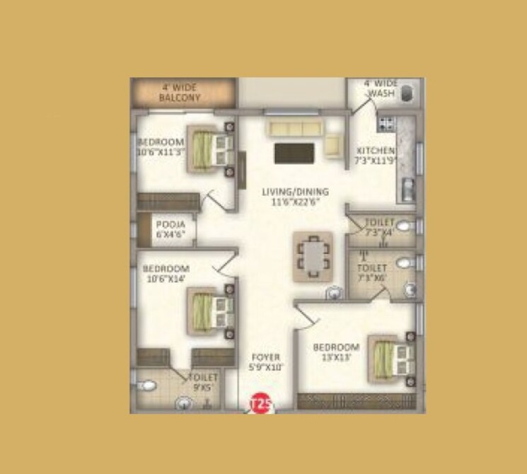 Other, mrkr-meda-prestige 3 Bedroom 1678 Sq.Ft. Apartment In Miyapur Hyderabad 9330414