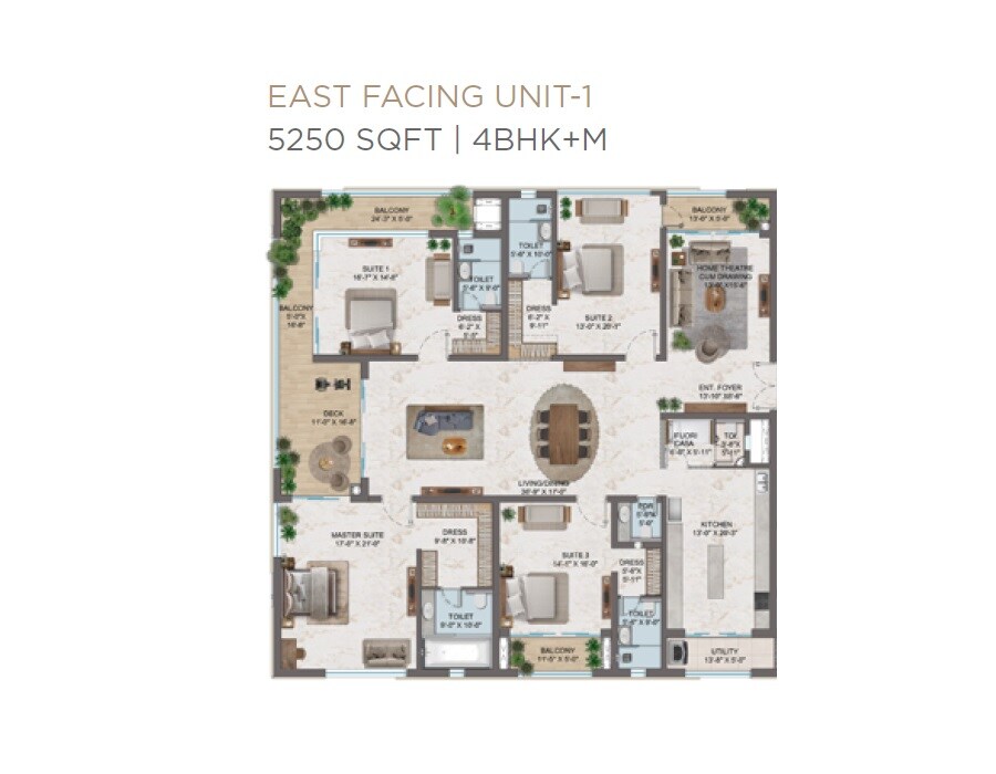 Floor plan of 4 BHK 5250 Sq. Ft. Apartment in MSN One, Hyderabad