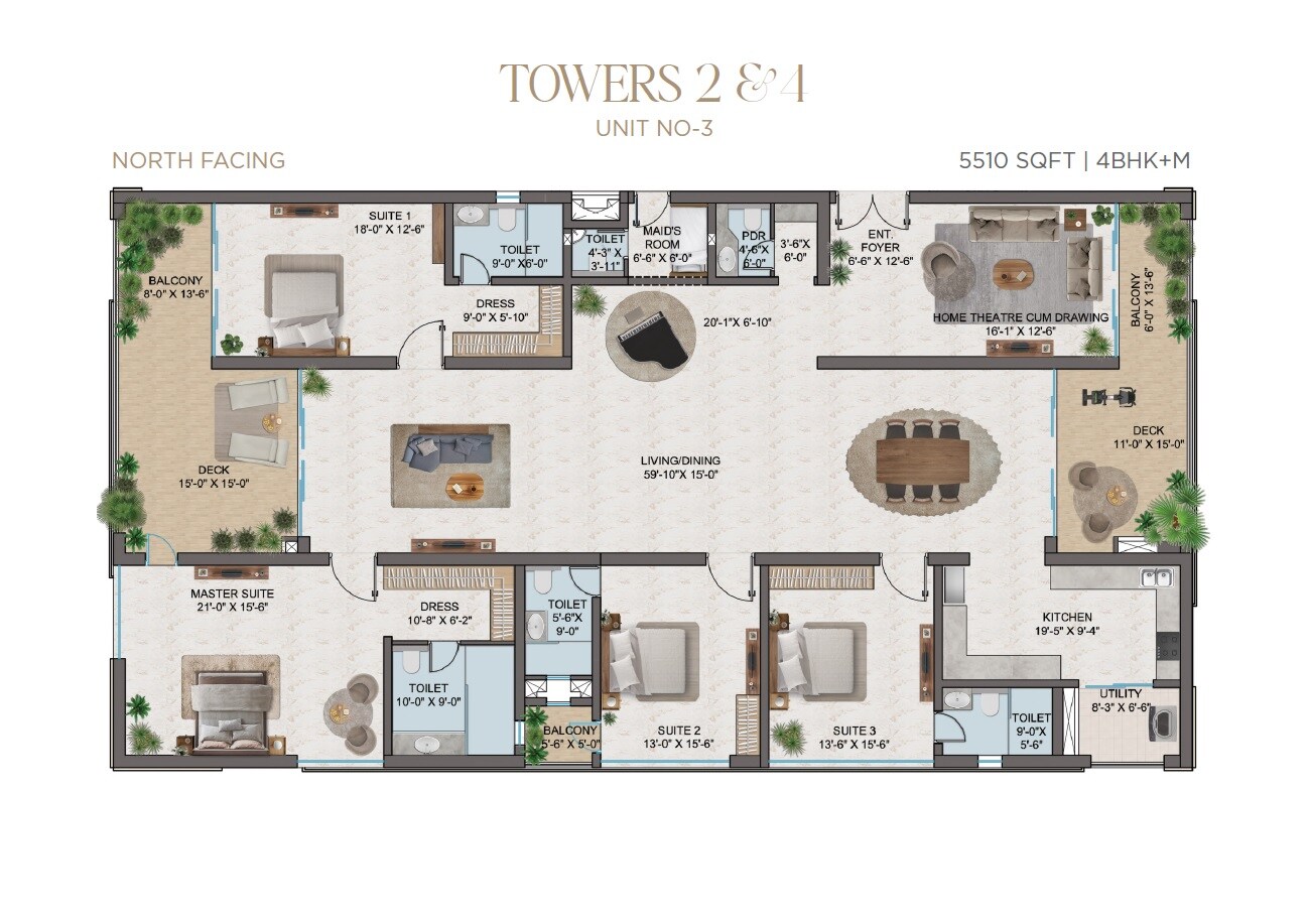 Floor plan of 4 BHK 5510 Sq. Ft. Apartment in MSN One, Hyderabad