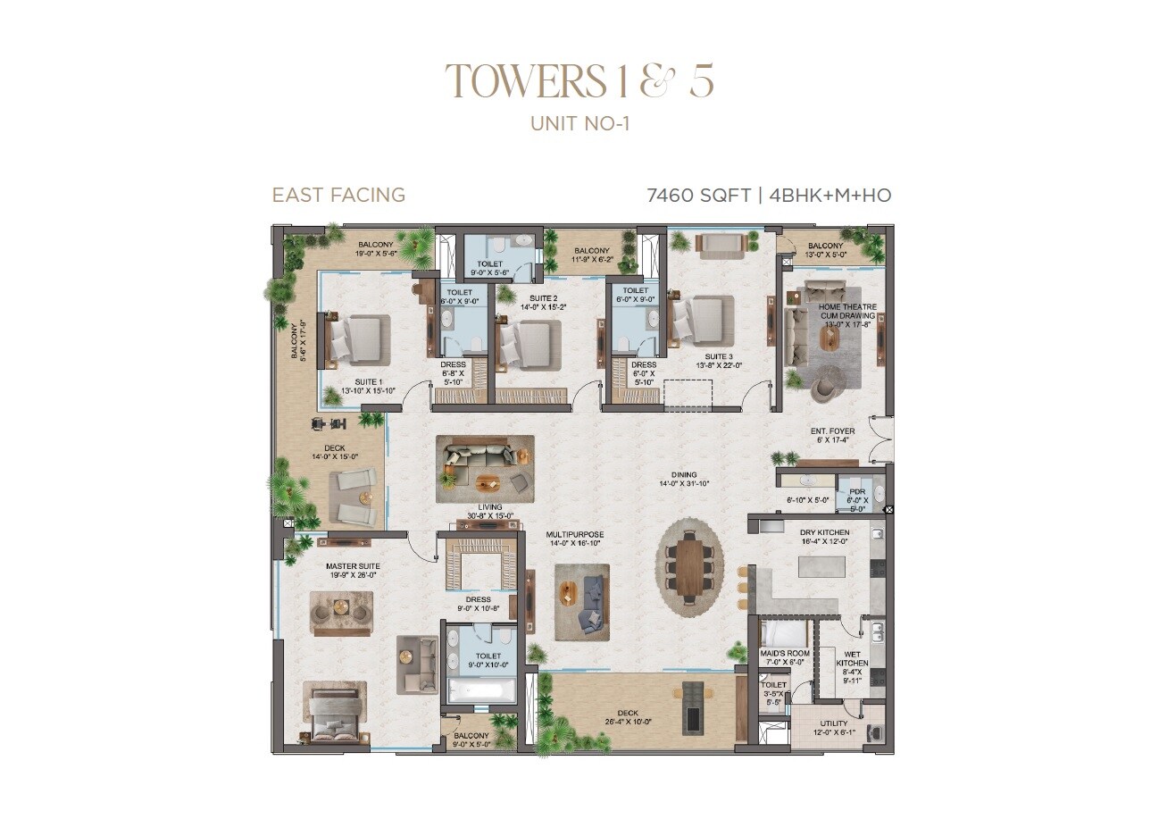 Floor plan of 4 BHK 7460 Sq. Ft. Apartment in MSN One, Hyderabad