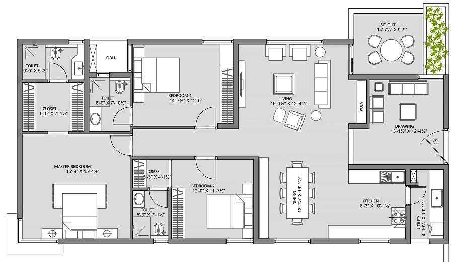 3 BHK 1890 Sq. Ft. Apartment in MSR Mamidi Prive 32