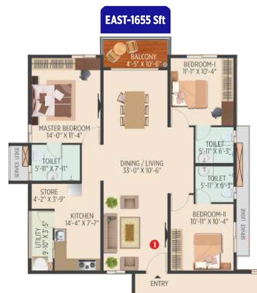 3 BHK 1655 Sq. Ft. Apartment