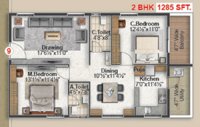 2 BHK 1285 Sq. Ft. Apartment in My Avigna Heights