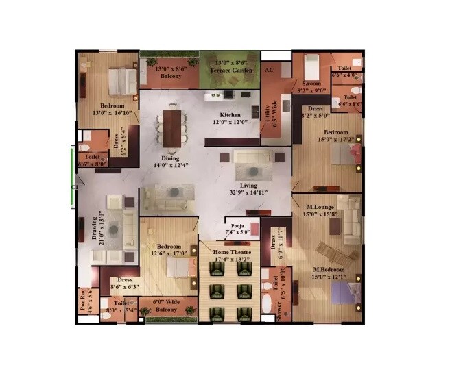 Floor plan of 4 BHK 4770 Sq. Ft. Apartment in My Home Abhra, Hyderabad