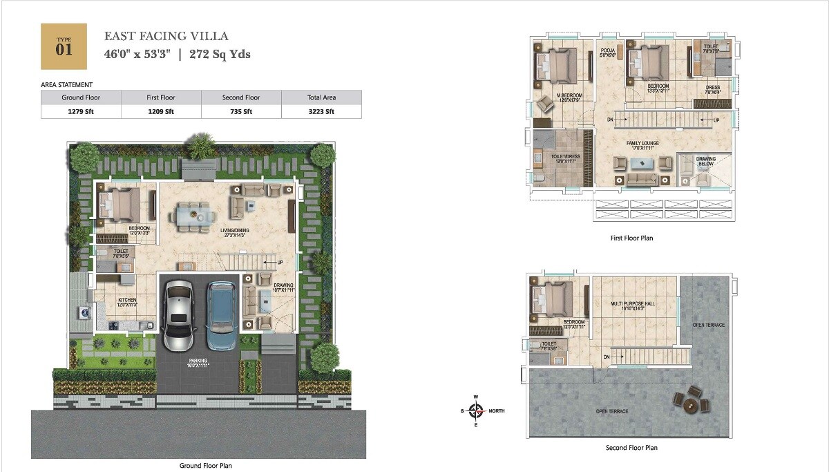 Floor plan of 4 BHK 3223 Sq. Ft. Villa in My Home Ankura, Hyderabad