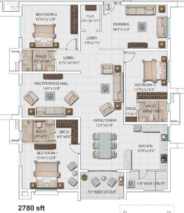  3 BHK Apartment at My Home Krishe, Financial District – for Rent