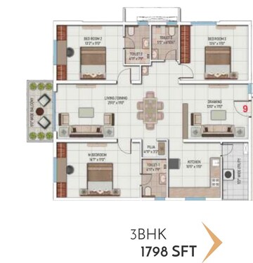 3 BHK Apartment at My Home Mangala, Kondapur – for Rent