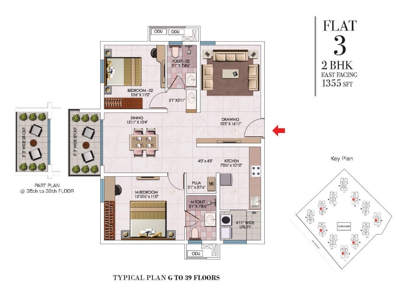 2 BHK 1355 Sq. Ft. Apartment in My Home Sayuk